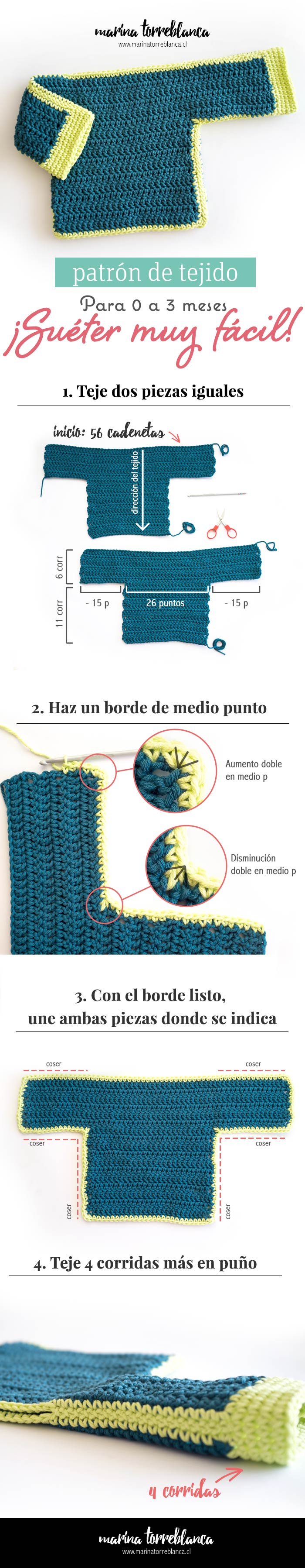 Patron gratis de tejido, sueter para bebe muy facil a crochet - Blog de marinatorreblanca.cl