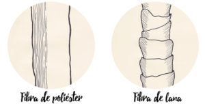 Fibra de lana y de poliester al microscopio