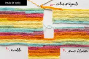 Chaleco Arcoiris a crochet para bebe, patrón de tejido de marinatorreblanca.cl